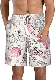 [OAROK] Romantic Paris Butterfly Men's Casual Beach Shorts Quick Drying Shorts Men's Stretch Swim Trunks Daily Wear Style, White, Medium