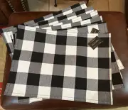 NWT Robert Stanley set of 6 black white plaid check placemats 13" x 18" lined