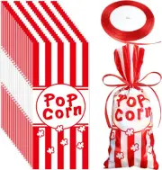 Outus 100 Pcs Carnival Popcorn Bags Bulk Carnival Candy Bags Red and White Strip