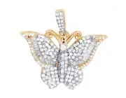 Real Diamond Encrusted Butterfly 3/4 CT Pendant 10K Yellow-White Gold