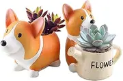 Anpatio Corgi Succulent Planter Mini Resin Animal Plant Pot Creative Pen Pencil Brush Holder Lovely Carton Desktop Flowerpot Fairy Christmas Garden Home Office School Gift Garden Decoration Set of 2