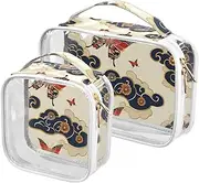 [sanluoli] 2 Pack clear Traditional Chinese Pattern Butterflies Cloud hanging toiletry bags TSA approved waterproof small cosmetic bag Airport Airline Compliant, traditional chinese pattern Butterflies cloud