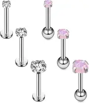 [Ruifan] 18G Opal & Clear Cubic Zirconia Stainless Steel Tragus Earrings for Women Helix Earring Stud Body Jewelry Piercing Set 2-4mm 6PCS