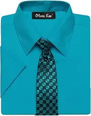 [OLIVIA KOO] Boys Kids Short Solid Color Dress Shirts with Matching Windsor Tie Set