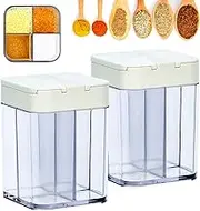 DXQCHDUO 2 Pcs Seasoning Box with Lid,4 in 1 Square Spice Dispenser Jar,Transparent Condiment Jars Storage Container Set for Camping Storage Condiment Sugar Salt Pepper Kitchen Spices（White）