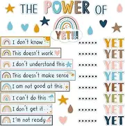 Justforjoyful Boho The Power of Yet Classroom Bulletin Board Decoration Rainbow Motivational Growth Mindset Cutouts Boho Rainbow Inspirational Wall Decor for Elementary Middle School Teacher Supplies