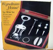 New Wyndham House 7 Pc Wine Set Thermometer Corks Corkscrew Wooden Case Gift Box