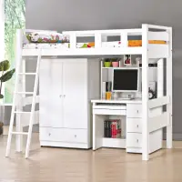 在飛比找momo購物網優惠-【MUNA 家居】佐伊3.5尺白色高架床/含衣櫃書桌(單人床