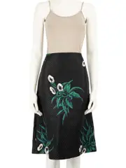 Black Woven Floral Pattern Skirt