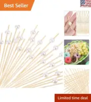 Fancy 200-Pack Bamboo Cocktail Skewers with Pearl Tops for Parties & Weddings
