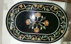 18" black Marble Dining Coffee Center side Table Top inlay malachite antique k10
