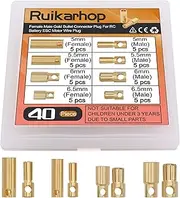 40 PCS 5mm 5.5mm 6mm 6.5mm Female Male Gold Banana Bullet Connector Plug for RC Battery ESC Motor Wire Plug