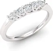 [Diamondere] Natural and Certified Round Diamond Wedding Ring in 14K White Gold | 0.26 Carat I2-I3 Quality Five Stone Band for Women, US Size 4 to 9