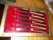 VINTAGE MID CENTURY SET OF 6 STEAKS KNIVES/BAKELITE "LIFETIME CUTLERY" NIB