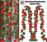 6× Garland Wall Silk Artificial Hanging Rose Red Flowers Vine Wedding Decor USA