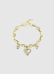 GUESS Multi Crystal Hearts Charm Bracelet in Gold