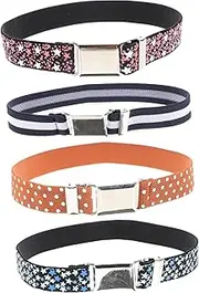 [LIFKOME] Boys and Girls Elastic Belts 4 Pieces Boys Girls Stretchy Waist Belts Chic Design No Buckle for Dresses Skirts Jeans
