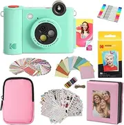 [Kodak] Smile+ 2-in-1 Digital Instant Print Camera & Photo Printer Gift Bundle + Case + Zink 20pk 2x3 Sticky Back Photo Paper + Album + Sticker Sets + Sticker Frames + Hanging Frames + Markers - Green