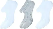[stylFRSH] Soft & Breathable Cotton Grip Yoga Socks for All-Day Comfort, Size- 4 to 7, Pack of 3 (WS1006-2W1G-3PK-4TO7), 2 White, 1 Grey, 4-7
