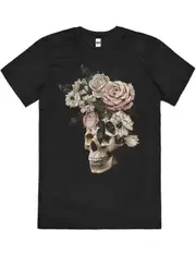 After the Funeral Death Skull Flowers Cotton T-Shirt Unisex Tee Black Size 4XL