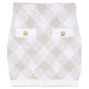[Balmain] 2-Button Vichy Tweed Short Skirt