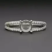 NATURAL DIAMOND ROUND RING SETTING FOR 6mm CENTER SEMI MOUNT SPLIT SHANK PAVE
