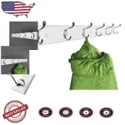 Elegant 27.6-Inch White Wooden Coat Rack with 6 Silver Hooks for Entryway