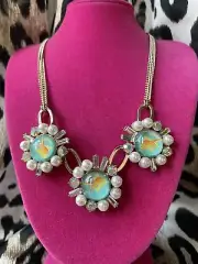 Betsey Johnson Granny Chic Goldfish Fish Lucite Bubble Dome Pearl AB Necklace
