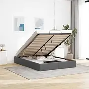 vidaXL Dark Grey Ottoman Bed Frame - Double Size, Fabric Upholstered Bed with Hydraulic Under-Bed Storage, 193 x 137 x 23.5 cm
