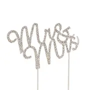 Wedding Cake Topper Mr and Mrs Silver Rhinestone Bride Groom Table Decoration