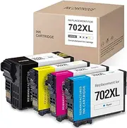 4 Pack 702XL Ink Compatible with Epson Workforce Pro WF-3720 Workforce Pro WF-3725 Workforce Pro WF-3730(1BK,1C,1M,1Y)