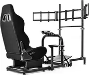 Dardoo Racing Simulator Cockpit Vertical Bracket with Triple Monitor Stand and Black Seat Compatible with Logitech/Thrustmaster/Fanatec G29 G920 G923 T300RS CSL-DD, No Steering Wheel, Pedal or Shifter