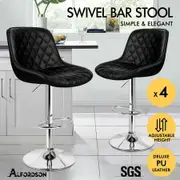ALFORDSON 4x Bar Stools Gas Lift Leather Bar Chairs Kitchen Swivel Xena BLACK