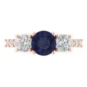 2 ct Round Cut Sapphire Gemstone Three-Stone Promise Ring with Accents Rose Gold