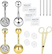 [orilace] Belly Button Piercing Kit, 12g Piercing Needle Kit Stainless Steel Belly Button Rings Piercing Clamp At Home Piercing Tool Navel Piercing Kit