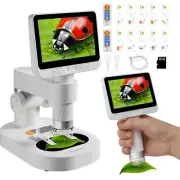 Microscope, 4'' IPS Kids Microscope, 100-1600X Screen Mini Microscope for Kid