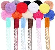 Glarks 20Rolls 91.4m 15mm Wide Fabric Lace Ribbon, 20 Color Unilateral Floral Pattern Fabric Lace Ribbon, Lace Fabric Stretch Elastic Trim Lace for Wedding Decorating, Sewing, Hair Bow Making