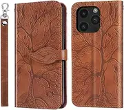for iPhone 15 Pro Case PU Leather Folio Flip Cover with Card Slots, Magnetic Wallet Phone Case for iPhone 15 Pro - Brown