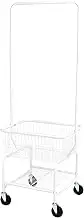 Amazon Basics Laundry Hamper Basket Butler Cart with Wheels and Hanging Rack, White