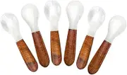 DUEBEL Set of 6 Caviar Spoons of Wood Handle, 4" Mother of Pearl Spoons for Caviar Serving, Egg Serving, Catering Deroration