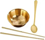 MOKKHNB 1Set Brass Dinnerware Bowl Spoon Chopsticks for Fruit Snack Salad Serving Lightweight Easy to Clean for Home Outdoor Use