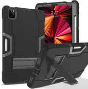 For Apple iPad Pro 11 inch 2022 4th Gen / 2021 3rd Gen Hybrid Fancy Shockproof Heavy Duty Kickstand Case Cover (Black)