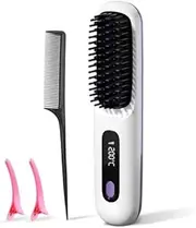 Numoya Portable Straightener Brush - GoBrush PRO, Numoya Go Brush PRO, Numoya Fast Heating Cordless Mini Hair Straightener Brush (White)