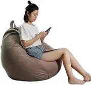 UYSOFRCV Bean Bag Chairs Sofa Cover Without Filling, Soft Lazy Lounger Storage Sofa Slipcover with Handle with Side Pockets for Adults and Kids,Brown,XL