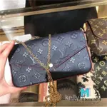 99新 精品 LOUIS VUITTON FELICIE三合一鏈包MONOGRAM壓紋 EPI水波紋斜背包