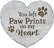 Roman 10” Heart-Shaped Garden Stepping Stone – “You Left Paw Prints on My Heart” – Pet Memorial Outdoor Decor, Dog or Cat Remembrance Gift