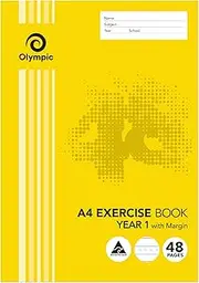 A4 Exercise Book, 48 Pages, QLD Year 1 Ruled (24mm) with Red Margin