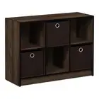 Furinno Basic Wood 3x2 Bookcase Storage w/Bins in Columbia Walnut/Dark Brown