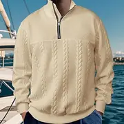 Men's Zip Up Hoodie Zip Sweatshirt Black White Navy Blue Khaki Light Grey Standing Collar Plain Quarter Zip Casual Daily Holiday Streetwear Cool Casual Fall W