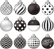Christmas Balls - Black and White Christmas Decorations | 12x Wooden Decorative Ball Ornament, Christmas Balls Funny 2D Shatterproof Christmas Tree Decorations, Fall Christmas Tree Decor for Festival